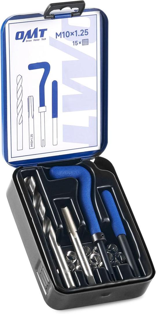 Orion Motor Tech Helicoil Thread Repair Kit, M10x1.25 Thread Repair Tool with HSS Drill Bit & 15 Thread Inserts, Metric Thread Repair Installation Kit for Rethreading Internal Threads with Carry Case