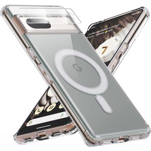 for Google Pixel 7 Case, Magnetic Cover Compatible with MagSafe, Slim Thin Crystal Clear Shockproof Phone Shell with Hard Back & Soft Edge, Camera Lens Protector