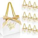 EQOREIIN 60 Pack Small Thank You Gift Bags with Handles 5.5 x 2.4 x 4.7 Inches Mini White Gift Bags with Bow Ribbon Tiny Party Favor Bag Bulk for Easter Mother's Day Baby Shower Wedding (White)