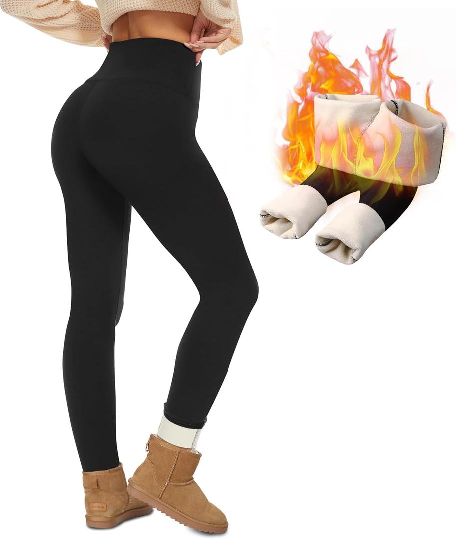 NexiEpoch Fleece Lined Leggings Women - Thermal Thick Winter Warm High Waisted Tummy Control Soft Pants for Snow Cold (Small, Black)
