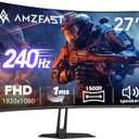 Amzfast 27 inch 240Hz Curved Monitor, FHD 1080p Gaming Monitor, Built-in Speakers, FreeSync, MPRT 1ms, 130% sRGB, 4000:1, 1500R, VESA Mount, HDMI 2.0&DP 1.4, Exchange