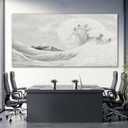 YETHEN WAL Textured Grey Wave Wall Art Extra Large 3D Coastal Canvas, Neutral Minimalist Seascape for Living Room Bedroom, Hand-Painted Details, 2958 Inch