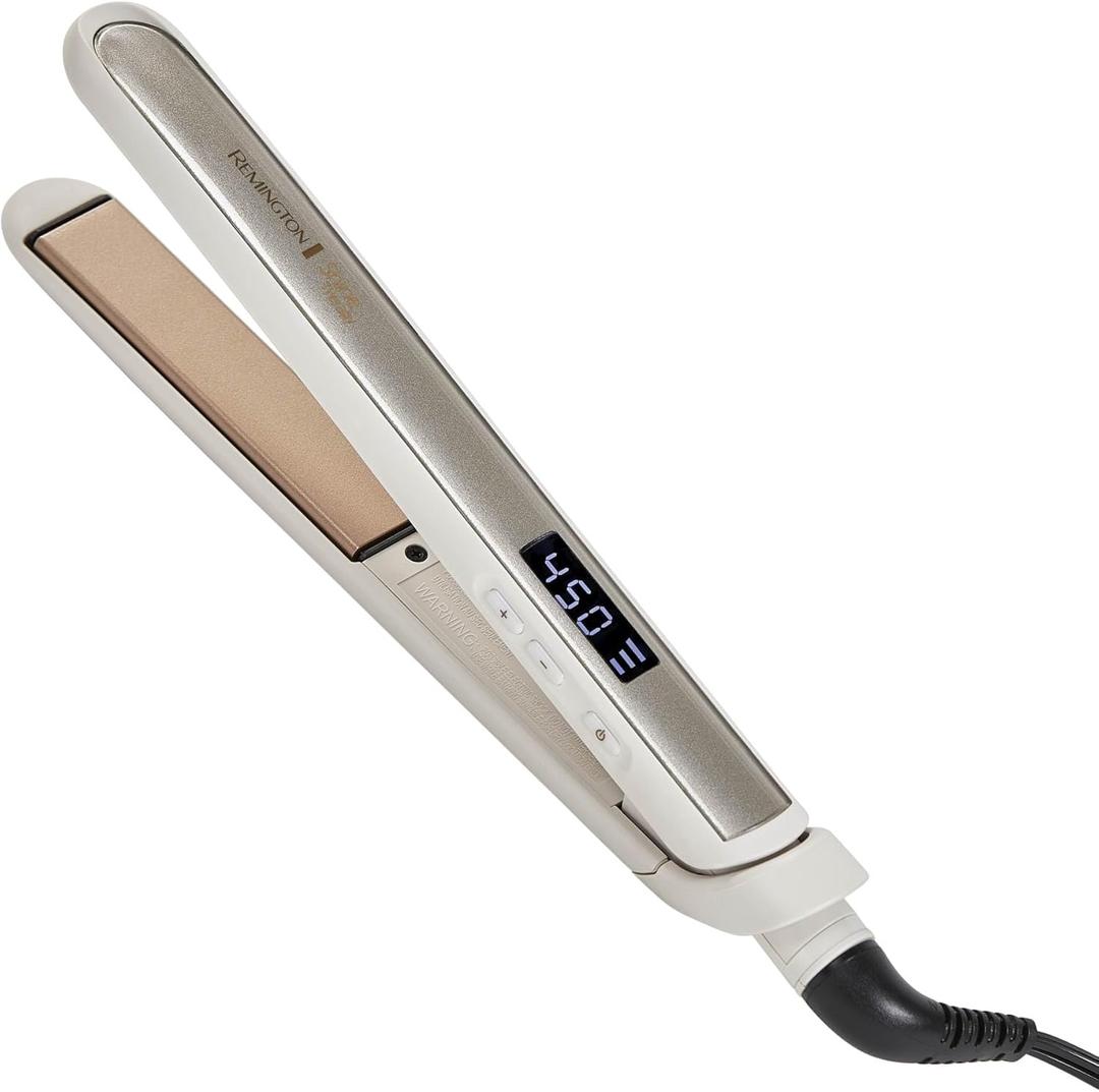 Remington Shine Therapy 1 inch Hair Straightener Iron, Flat Iron Infused with Argan Oil & Keratin, Professional Ceramic Flat Iron for Less Frizz, Shines and Smooth, Styling Tools (Champagne)