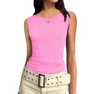 Zeagoo Women's Slim Fit Sleeveless Tank Tops Going Out Crop Tops Crew Neck Sexy Basic Tee Y2k Tank Top Hot Pink, Medium