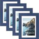 Hongkee 4x6 Picture Frame (4 Pack, Blue), Made of Real Glass and Wooden Frame - Display Pictures 3.5x5 with Mat or 4x6 Without Mat, 4 by 6 Photo Frames TableTop Display and Wall Mounting