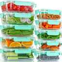 UMEIED 10 Pack Glass Food Storage Containers with Lids Leakproof, Airtight Glass Meal Prep Containers For Lunch, On The Go, Leftover, Dishwasher Safe (Mint)