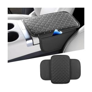 Norkmdi Bling Car Center Console Cover, Leather Crystal Rhinestone Vehicle Armrest Cushion Pad with Side Storage Bags, Scratch Resistant Auto Middle Console Protection Mat, Universal Fit (Coffee)