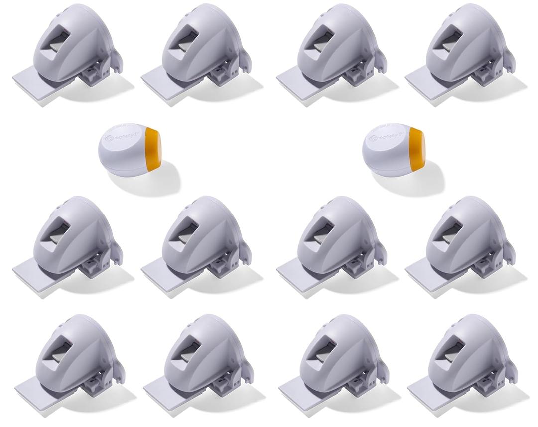 Safety 1st Adhesive Magnetic Cabinet Locks, Includes 12 Child Locks for Cabinets & Drawers, 2 Keys, White