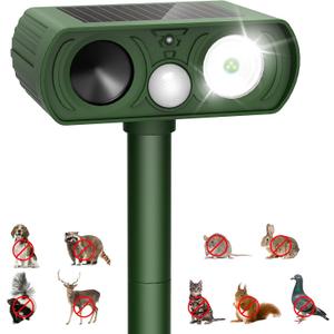 Upgraded Solar Ultrasonic Animal Repellent Outdoor, Deer Repellent Devices Squirrel Cat Raccoon Rabbit Dog Deterrent, Keep Skunk Away Motion Detection with Flash Light for Yard Garden Lawn 1PACKGreen