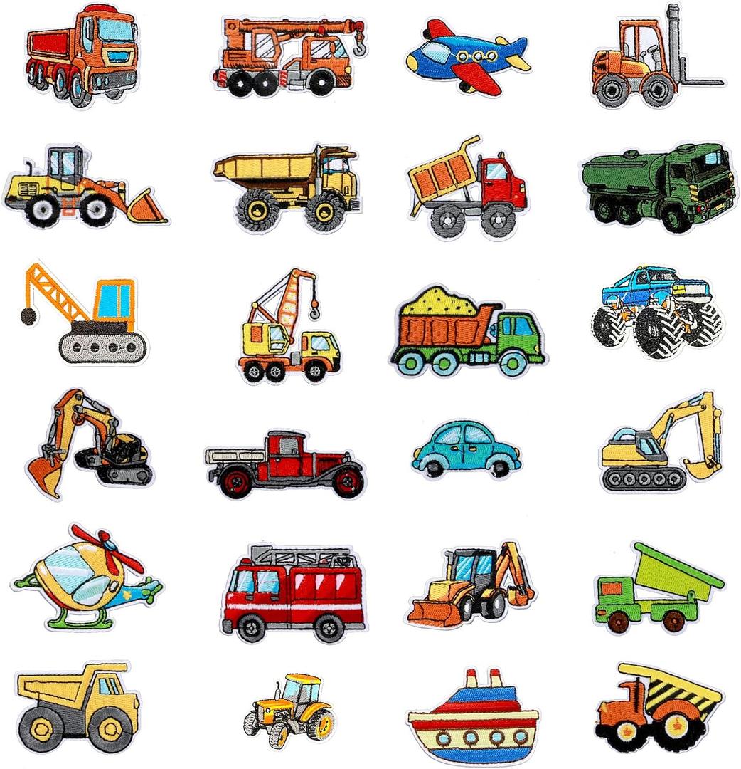 24 Pcs Car Patches Iron on, Train Iron on Patch Vehicles Theme, Embroidered Appliques for Clothes Repair, DIY Crafts, School Uniforms & Denim Jackets