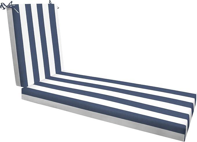 Yitecraft Outdoor Chaise Lounge Cushion, Olefin Waterproof & Fade Resistant, Patio Lounge Chair Cushion, Thick Lounger Pad with Removable Cove, 75 x 23 x 6 Inches, Stripe Blue and White