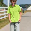 Haloumoning Boys Dress Shirts Button Down Short Sleeve Shirt Kids Summer Casual Shirts with Pockets 5-14 Years, 120 (Green)