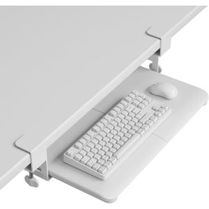 BONTEC KMT01-PJ Under Desk Keyboard Tray, Pull-Out Keyboard & Mouse Platform with C-Clamp, 20 x 11.8 in Space-Saving Ergonomic Slide-Out Drawer, White