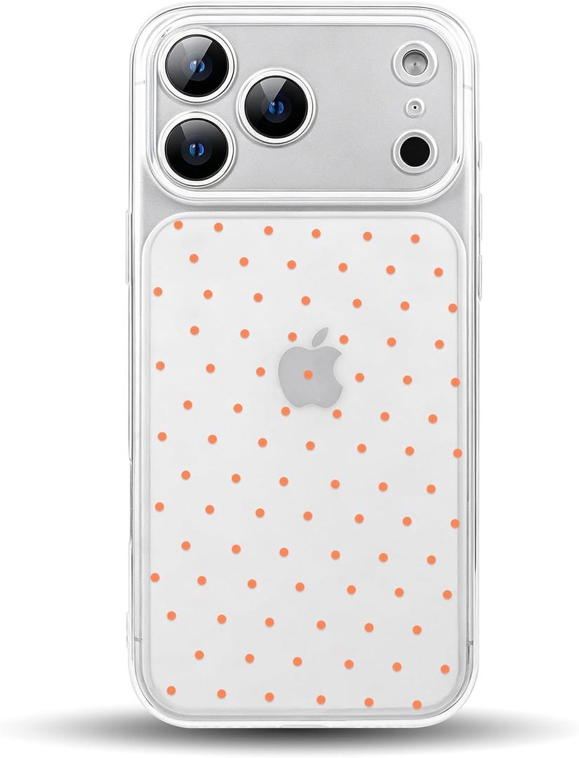 NITITOP Compatible with iPhone 17 Pro Case Cute Clear Polka Dots Design for Women Girls Large Window Full Camera Protection Soft TPU Shockproof Protective Cover - Orange