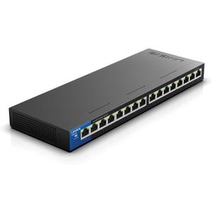 Linksys LGS116P 16 Port Gigabit Unmanaged Network PoE Switch with 8 PoE+ Ports @ 80W - Ideal for Business, Home, Office, IP Surveillance - Ethernet Switch Hub with Metal Housing, Desktop / Wall Mount