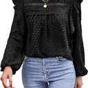Women's Long Sleeve Blouse Loose Casual Crewneck Shirts Boho Floral Swiss Dot Ruffle Tops 2026 Spring Dressy Tunic