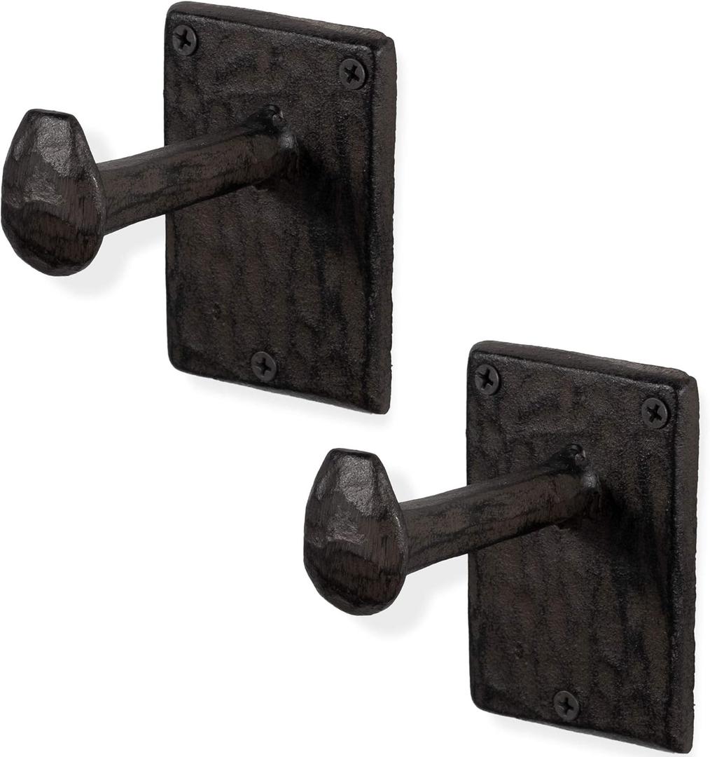 Rustic State Billow Wall Mount Cast Iron Hooks Coat Towel Bag Hat Hanger Multiuse Entryway Railroad Spike Rack Black Set of 2