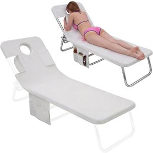 Frienda 2 Pcs 35.5"x74.8" Large Towel Cover for Tanning Chair with Face Hole Oversized Beach Pool Lounge Seat Cover Towel with Pocket Patio Furniture for Summer Pool Outdoor(Chair Not Included)