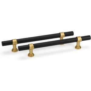 Goldenwarm 10 Pack Black and Gold Cabinet Pulls 6-1/4 Inch Kitchen Cabinet Handles Black Drawer Pulls for Dresser Bathroom Modern Hardware,Zinc Alloy Base