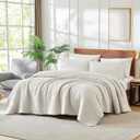 palassio Beige Cotton Quilt Queen Size Bedding Sets with Pillow Shams, White Lightweight Soft Bedspread Coverlet, Tan Cream Quilted Comforter Bed Cover for All Season, 3 Pieces, 90x96 inches