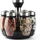 Mlici 6PC Spinning Glass Spice Jars - 360 Rotating Spice Rack Organizer with Jars, Stainless Steel Revolving Seasoning Holder Jars for Countertop Cabinet Kitchen Spices Cruets
