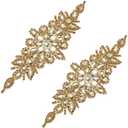 uxcell 2 Pcs Rhinestone Applique Patches Belt Accessories 3D Embroidery Iron on Patch Sewing Embellishments for Wedding Bridal Sash Crystal Belt Dress DIY Sewing, Gold (9.4" x 3.5")