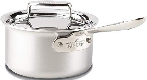 All-Clad D5 5-Ply Brushed Stainless Steel Sauce Pan 1.5 Quart Induction Oven Broiler Safe 600F Pots and Pans, Cookware Silver