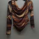 PRETTYGARDEN Womens 2025 Fall Trendy Off Shoulder Tops Tie Dye Mesh Long Sleeve Shirts Asymmetrical Ruched Floral Blouse (Floral Brown, Large)