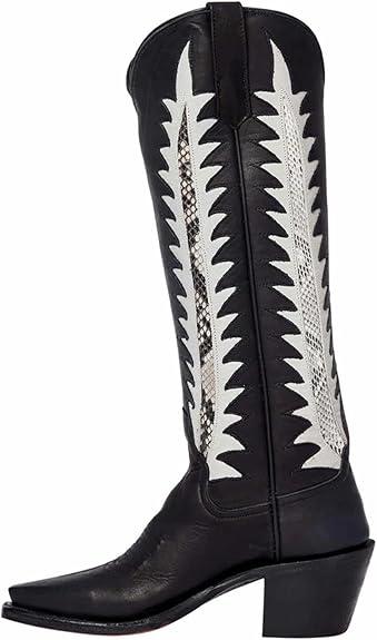 Embroidered Cowboy Boots for Women Almond Round Toe Chunky Heel Cowgirl Boots Pull On Knee High Boots with Foliage Inlay Boots 10