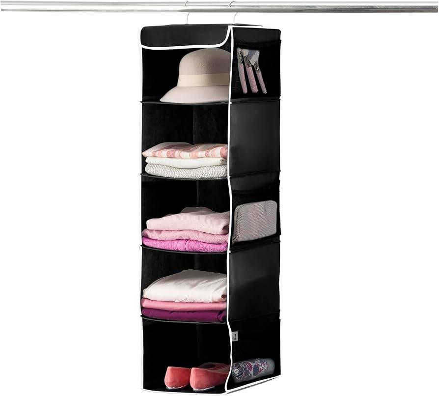 ZOBER Hanging Closet Organizer, 5-Shelf - Hanging Storage Organizer Shelves for Clothes, Towels, Toys - College Dorm Room, Nursery, & Home Closet