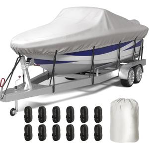 Trailerable Boat Cover 20-22ft, 1200D Oxford Heavy-Duty Marine Grade Waterproof Boat Cover with Storage Bag, Fits V-Hull, Tri-Hull, Bass Tracker, Fishing, Runabout Boat, Gray
