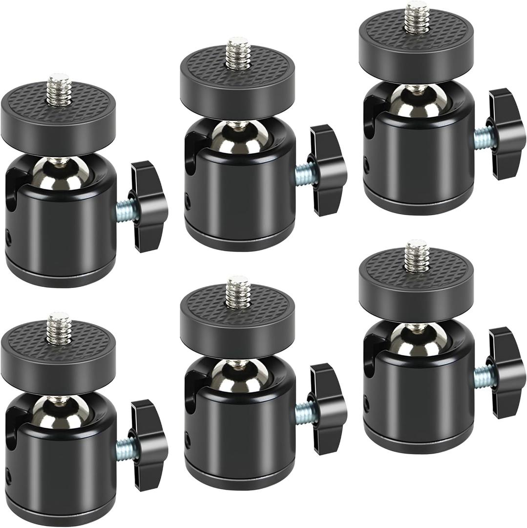 Mini Ball Head (6 Pack) 360 Rotatable Ball Heads Camera Mount Adapter, Compatible with Tripods, Monopods, Trail Cameras