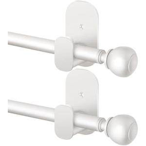 2 Pack White Curtain Rods for Windows No Drilling 16 to 30 inch, USFOOK 5/8 Inch No Drill Curtain Rod with 3M Adhesive Brackets, Apartment Friendly Drapery Rods with Round Finials