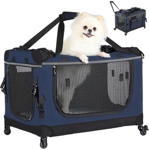 Pegic 24IN Soft Collapsible Dog Crate w Detachable Wheels, Rolling Travel Dog Crate for Small Breed Dogs, Portable Dog Kennel with Mesh Windows, Indoor & Outdoor Uses