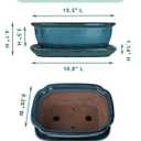 vensovo Ceramic Bonsai Pots with Drainage Hole and Saucer - 10.5 Inch Rectangular Glazed Shallow Planter for Bonsai Trees and Succulents(Blue)