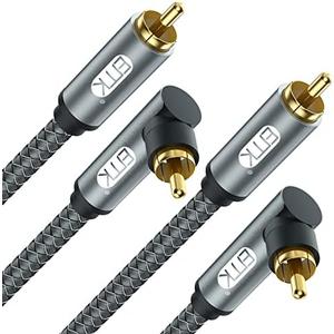 EMK 90 Degree RCA Cable, Male to Male Subwoofer Cable Right Angle Digital Coaxial Cable Dual Shielded RCA Audio Cable with Gold Plated Connectors,Pack of 2 (3 Feet/1M, 2PCS 90° RCA Cable, Black)