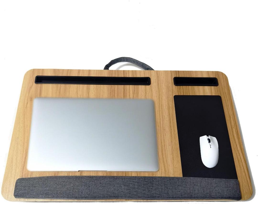 Wooden Lap Desk with Cushion,Work from Home Solution, Lightweight, Fits up to 17 inches Laptop,Lightweight Stand with Soft Wrist Pad,Laptop Pad for Couch