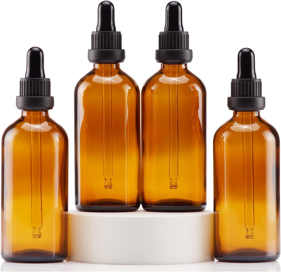 YIZHAO Amber Glass Dropper Bottle 4oz, Tincture Bottles with Glass Dropper, for Essential Oils, Aromatherapy, Cosmetic, Laboratory, Pharmacy, Liquids, Travel 4 Pcs