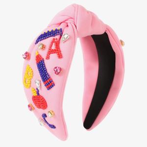 Teacher Knotted Headband Back to School Beaded Headbands for Women Girls Cute Apple Pencil Rhinestone Jeweled Headband Fun Student Teacher Outfits Hair Accessories Gifts
