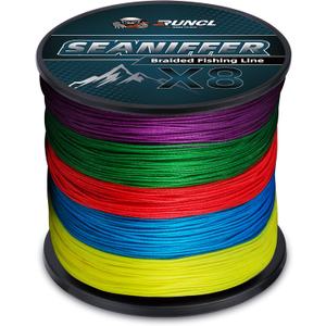 RUNCL Braided Fishing Line X8, Pro Grade Tournament PE Line for Fresh/Saltwater, Abrasion Resistant, No Stretch, Hi Vis Multi-Color Measure Line, 328/546/1093 Yards, 8-200 lb, Christmas Fishing Gifts