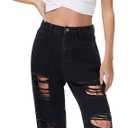 Genleck Women Loose Ripped Boyfriends Jeans High Waist Baggy Denim Pants Distressed Wide Leg Jeans Y2K (Black, XL)