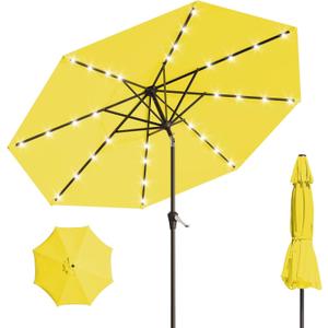 9FT Solar Umbrella 32 LED Lighted Patio Umbrella Table Market Umbrella w/Tilt and Crank Outdoor Umbrellas for Garden, Deck, Backyard, Pool and Beach, Yellow