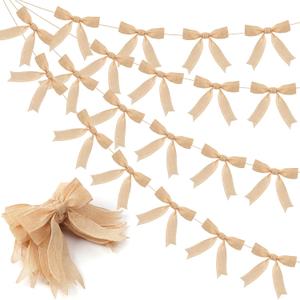 TaoBary 2 Pcs 8.2 ft Burlap Ribbon Bow Garland Banner Party Decorations for Birthday Wedding Baby Shower Engagement Camping Rustic Boho Spring Easter Holidays Graduation Party Bachelorette Party