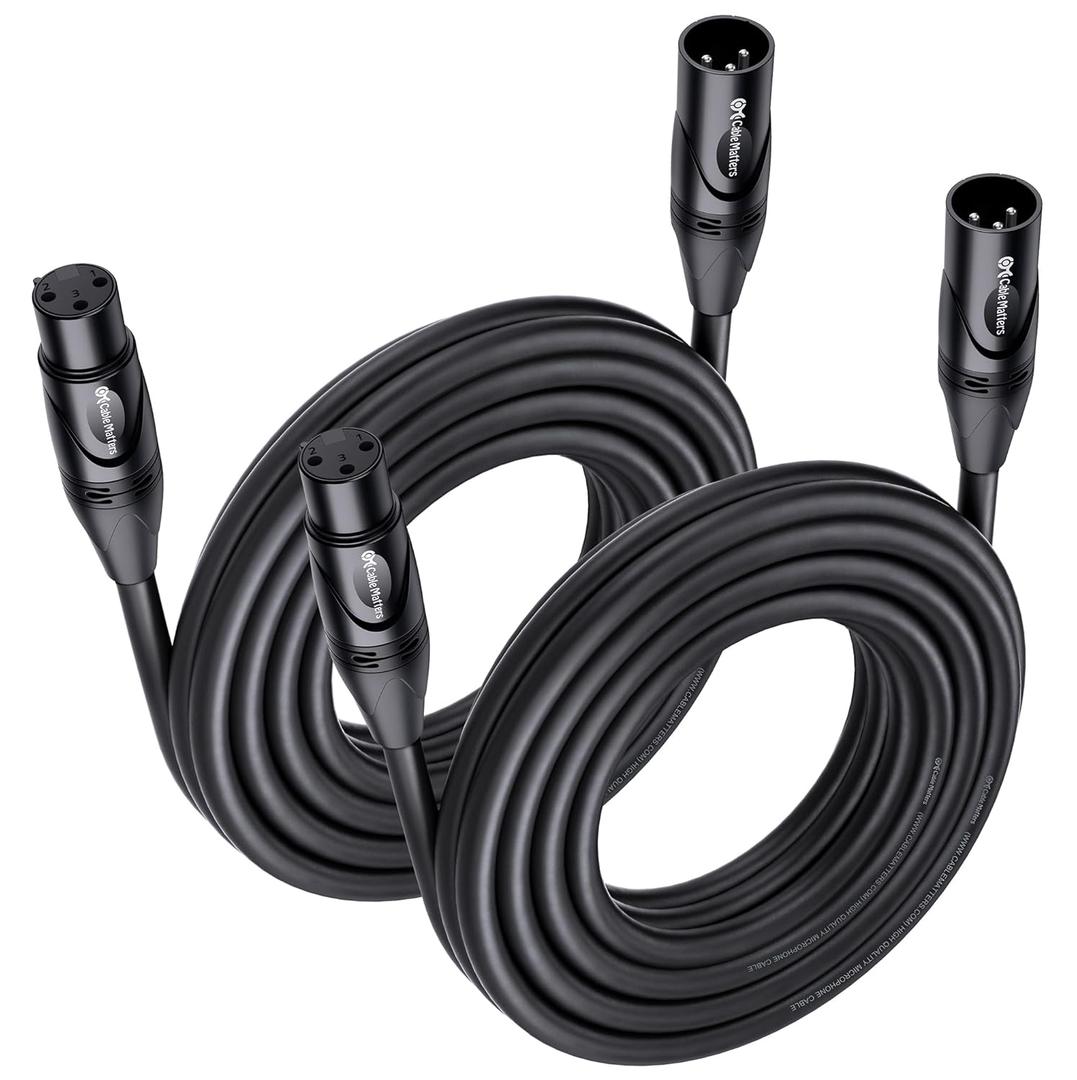 Cable Matters 2-Pack Premium XLR to XLR Cables - 20ft, Male to Female Microphone Cable, Oxygen-Free Copper (OFC) Mic Cord, Black
