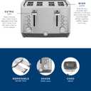 GE Stainless Steel 4 Slice Toaster | Extra Wide Slots for Bagels, Breads, Waffles & More | 7 Shade Options | Countertop Kitchen Essentials | 1500 watt