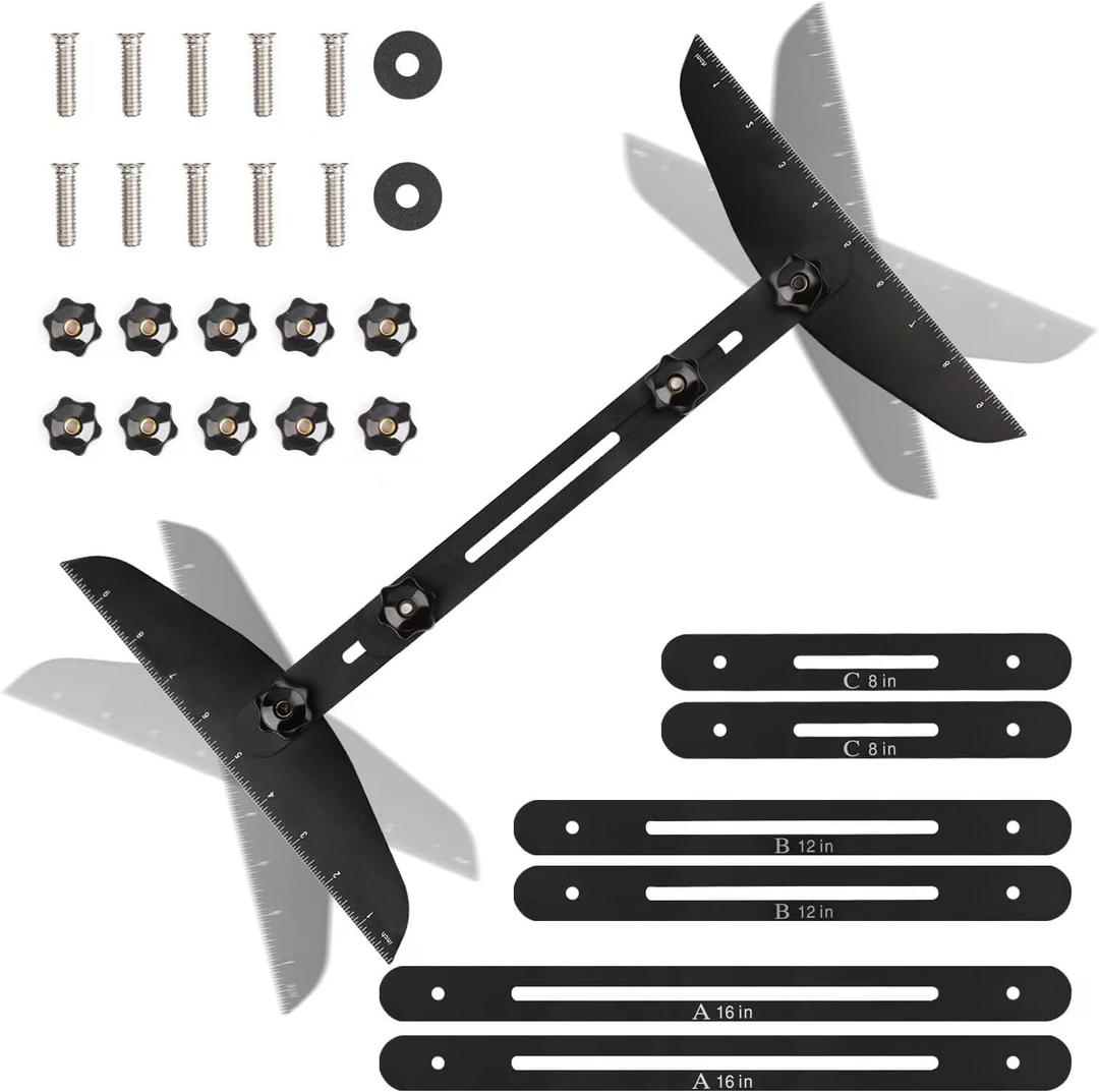 Stair Treads Gauge Template Tool - Stair Jig, Measuring Stair Tool, Shelf Scribe Tool for Stairs, Risers, Shelf and Cutting Drywall, 12In to 60In, Black