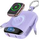 Portable Charger, 10000mAh 22.5W Fast Charging Power Bank with Built-in Cables, Travel Essentials Battery Pack with LED Display for iPhone, Portable iWatch Charger for 11/10/9/8/7/6/5/SE/Ultra Purple