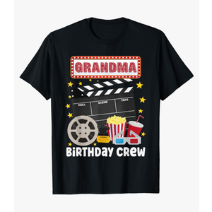 Grandma Birthday Crew Movie Night Theme Matching Party T-Shirt Size XL