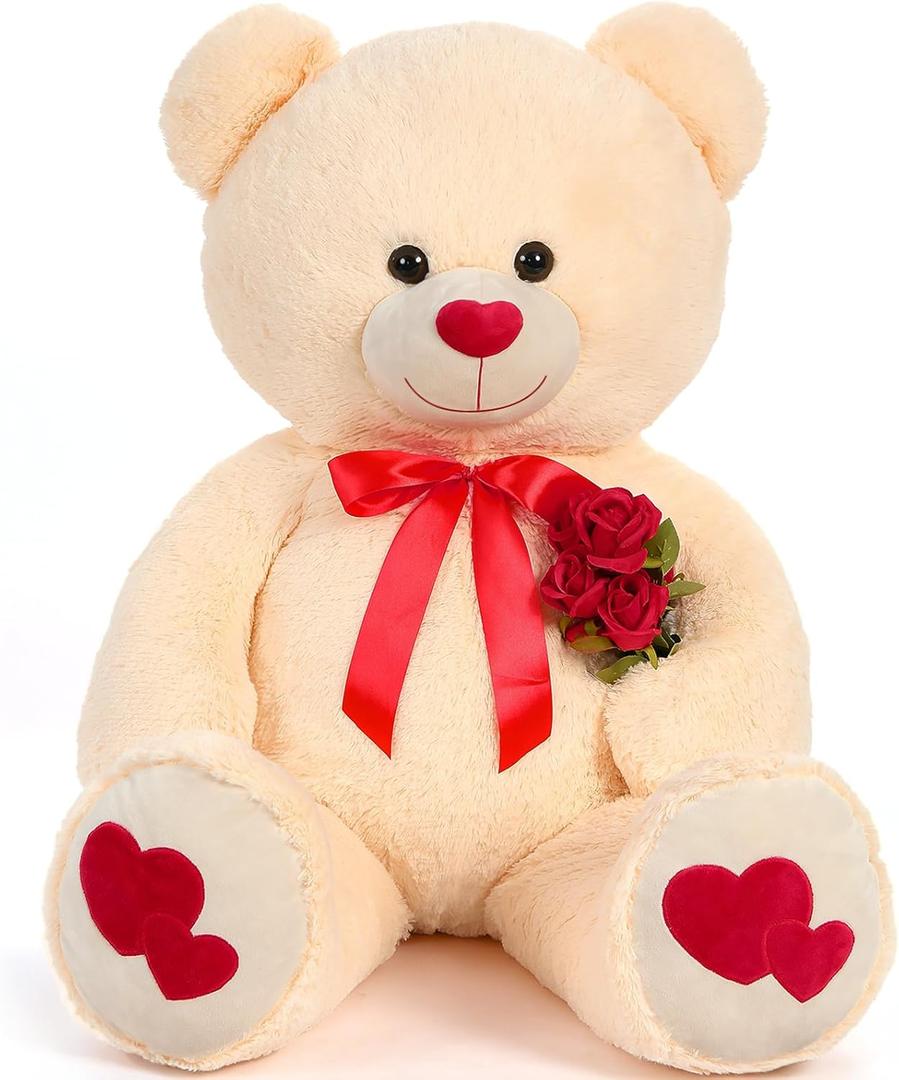 Tezituor Giant Teddy Bear Stuffed Animals Express Your Love Cream with Heart 4ft