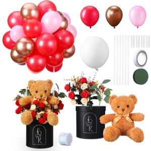Vinsot 113 Pcs Valentine's Day DIY Gift Set Include Balloons Hug Buckets Bears Faux Bouquets Ribbon Box for Valentine Galentines Day Wedding Birthday Party Women Romantic Gifts Decoration